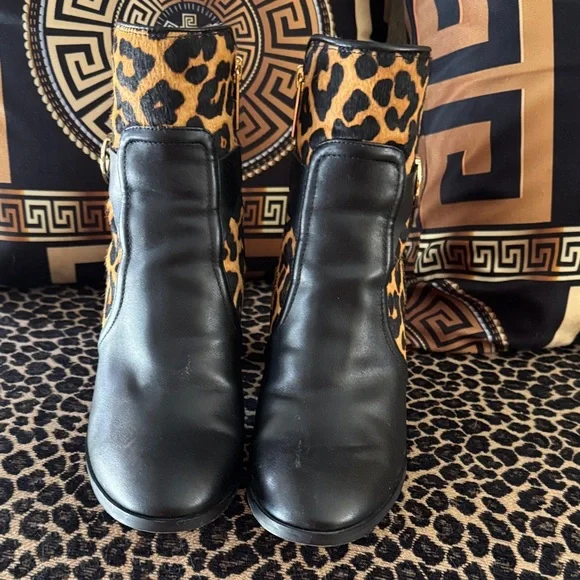 SOLD - Michael Kors Black and Leopard Ankle Booties - Picture 4 of 6